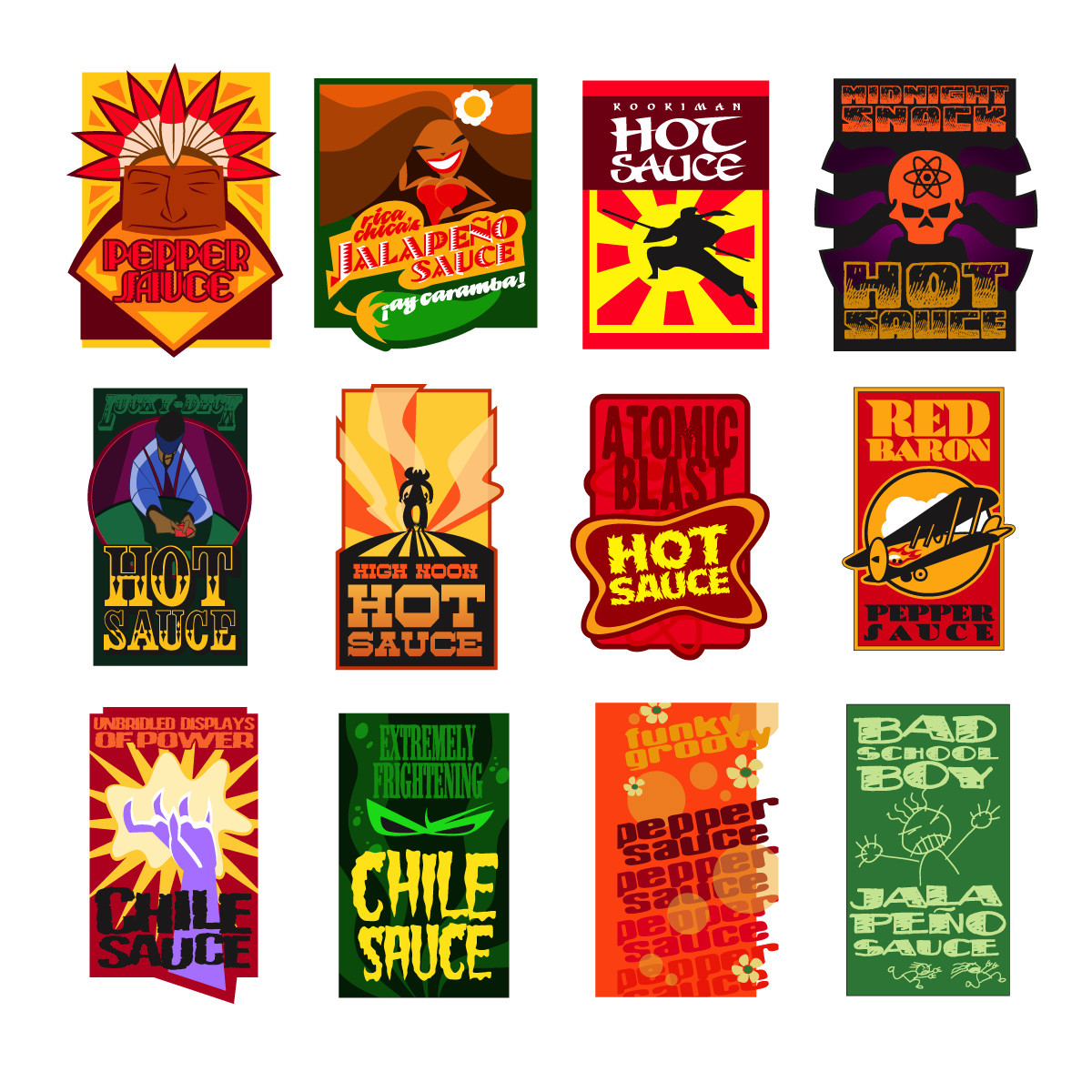 Hot sauce labels. 