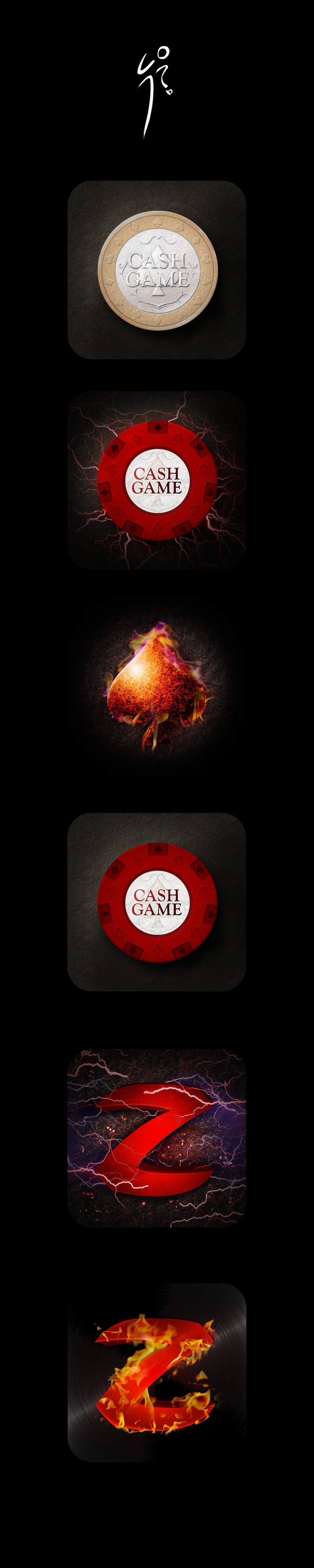 Icon Poker casino illust visual graphic coin spade cash gold silver fire spark