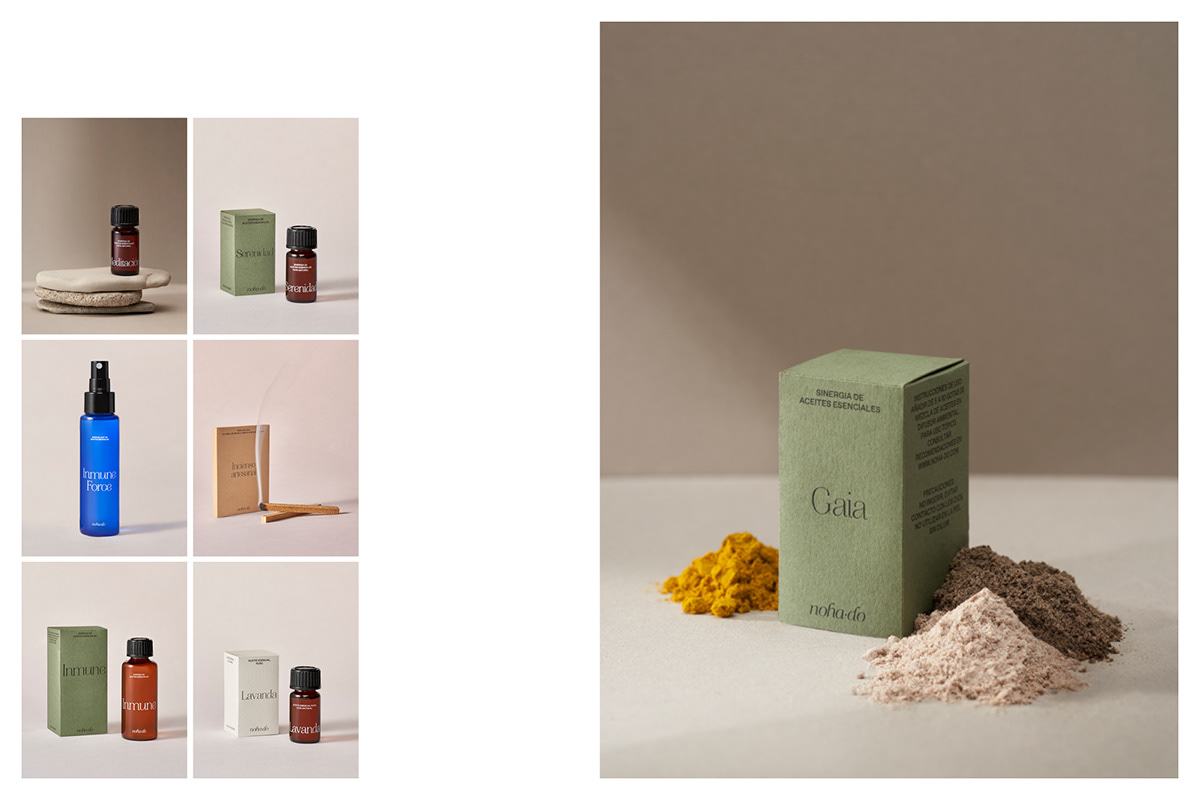Branding for Noha·Do, an aromatherapy and natural cosmetics. Art direction and product photography 