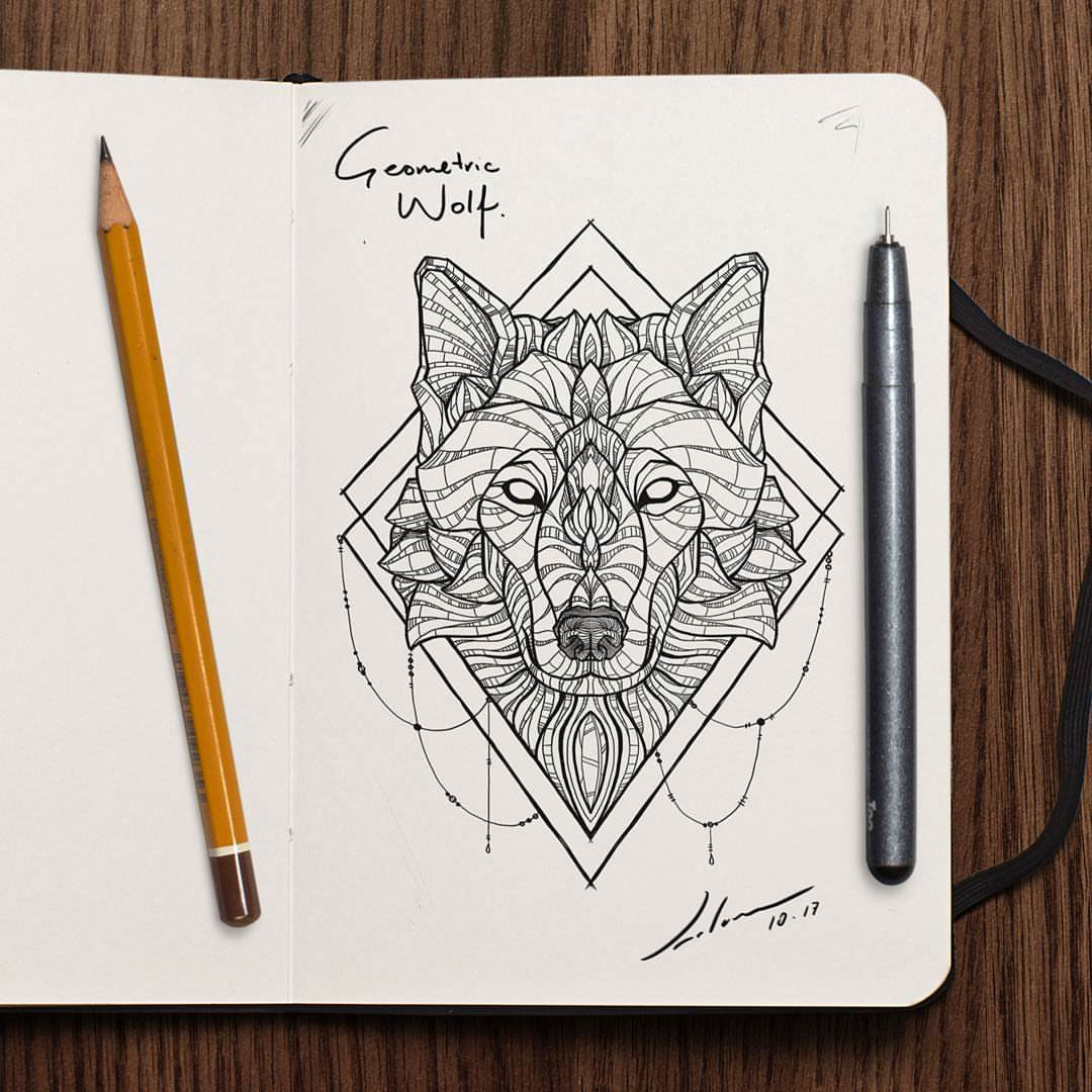 tattoo geometric paterns Mandala zentangle lion wolf beasts sketch zenart  