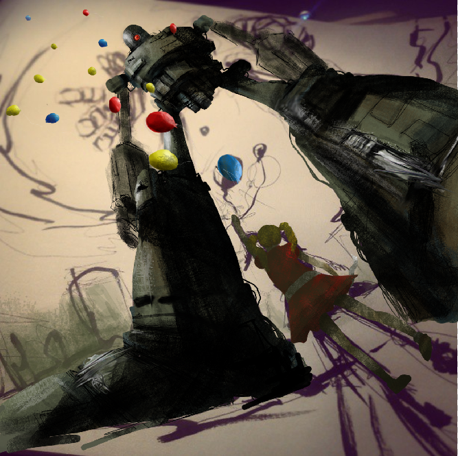 robot Giants girl balloons speed painting