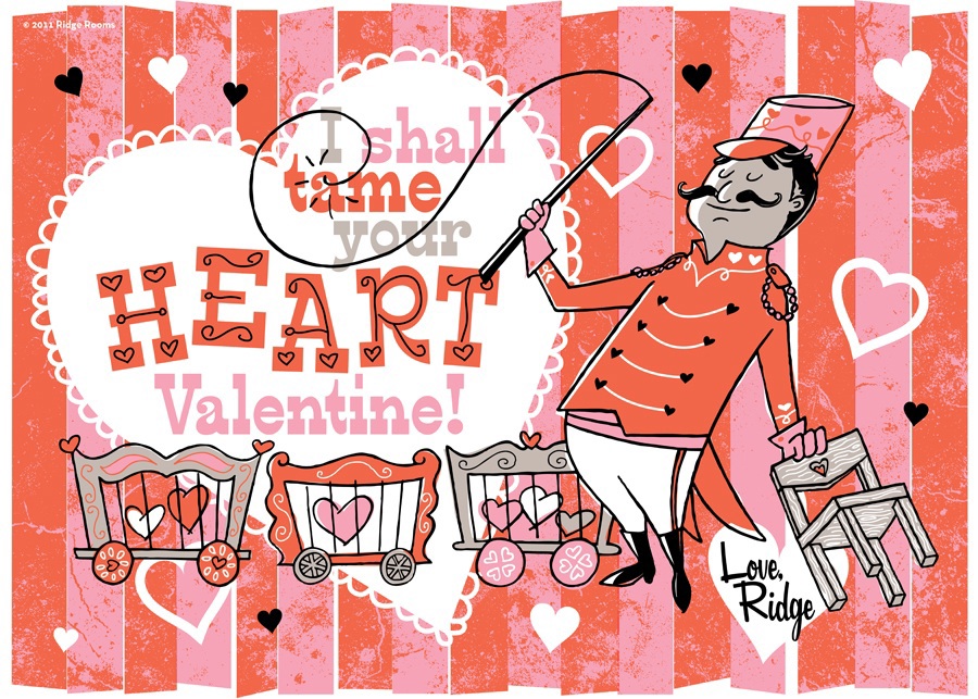 Valentine's Day heart Love Retro midcentury vintage Circus valentines