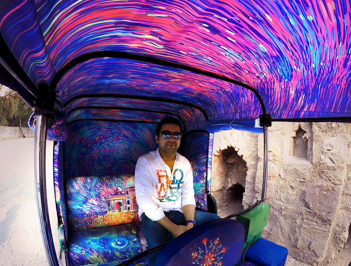 Delhi Rickshaw Autorickshaw India art streetart nasheet design van gogh nasheet shadani Taxi Fabric interiors humayun's tomb Mughal Architecture