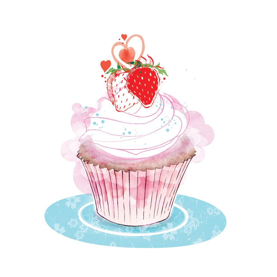 greetings cards  Birthday  cake  cupcake bird colour mojito strawberry heart quirky
