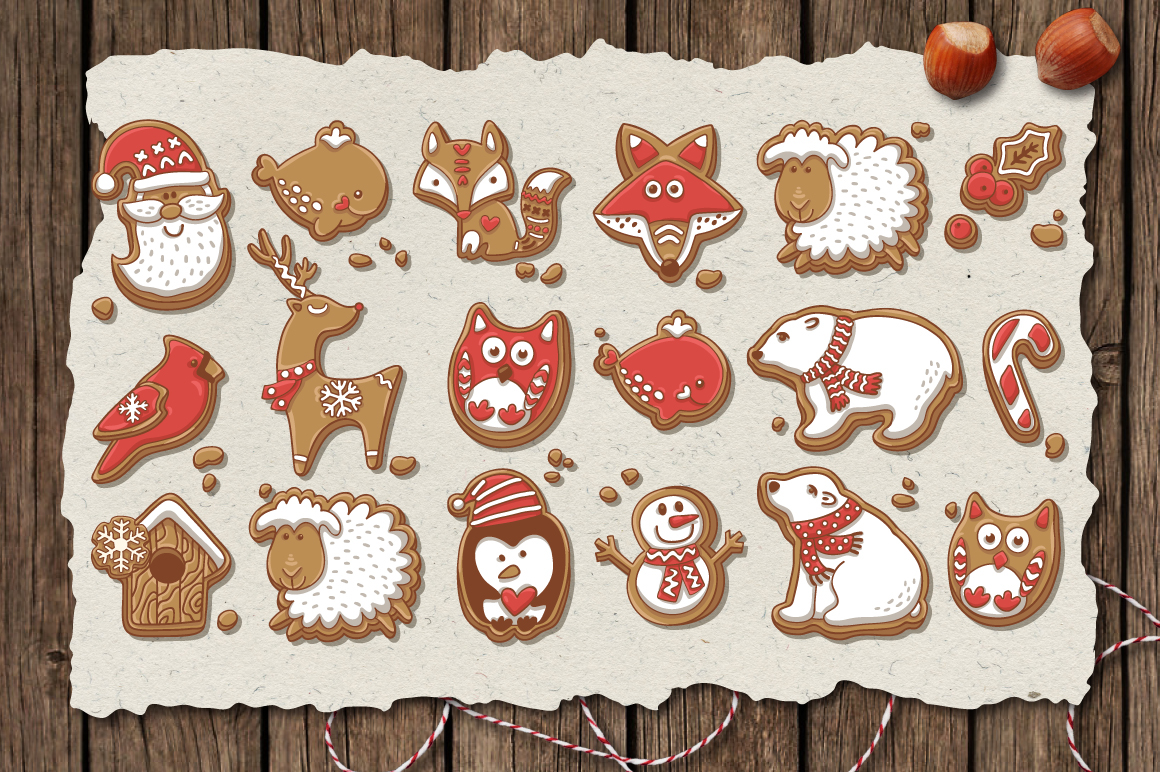 Gingerbread Christmas Holiday cooking Food  cartoon Candy winter home set child bread decoration Fun vector
