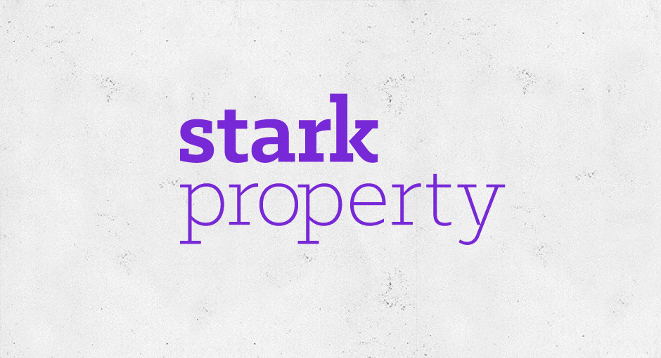 stark property Stark property business card purple Website paper White brand identity construction Work Environment logo