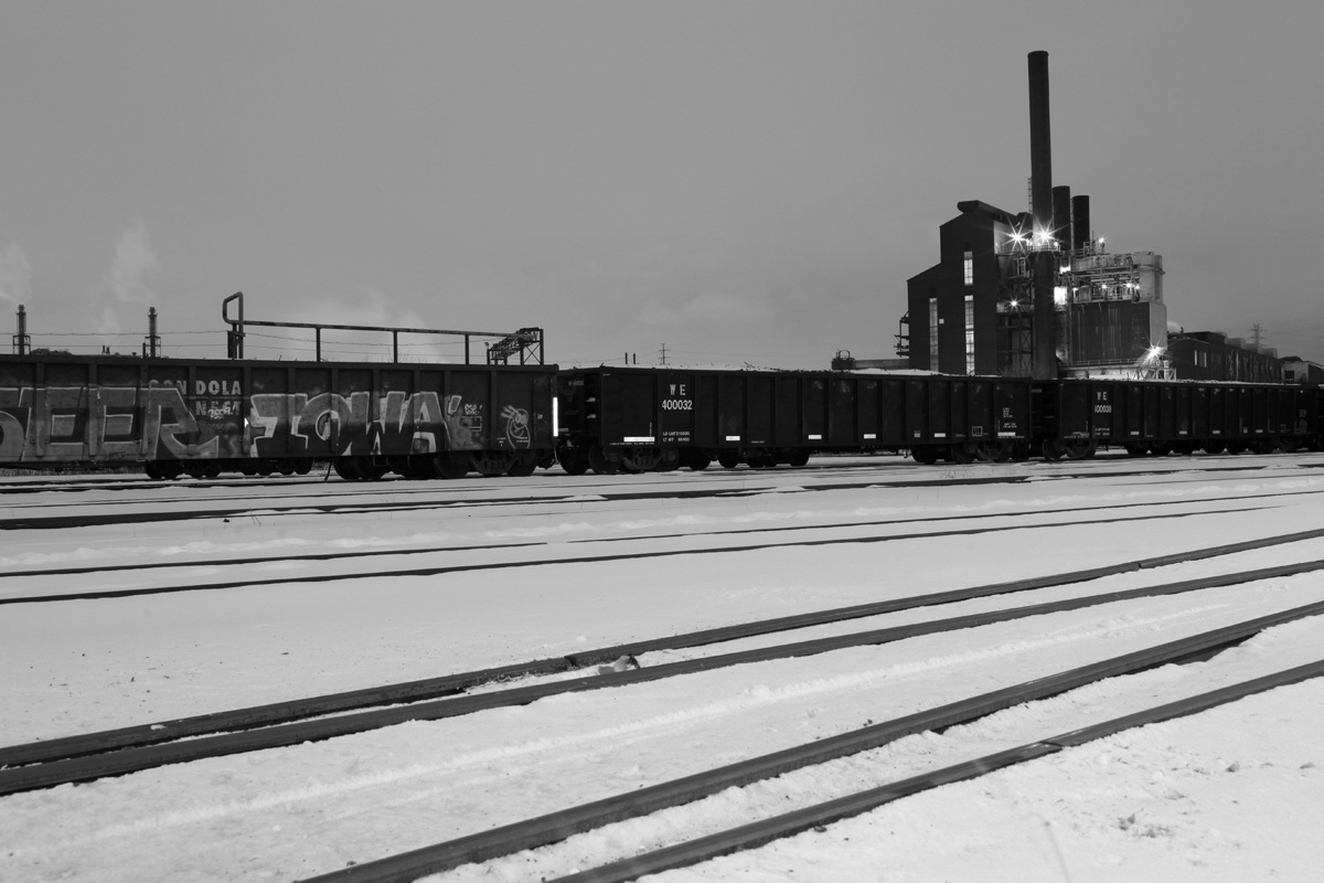 train Cleveland CSX digital Canon snow railyard winter night