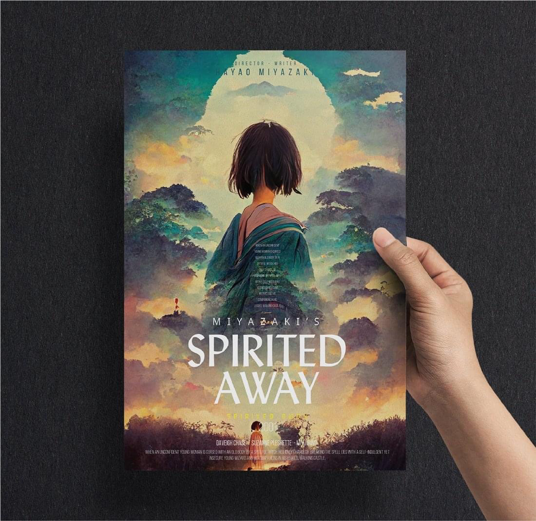 Ghibli Studio anime Ghibli Hayao Miyazaki howl's moving castle Midjourney ai movie poster print Spirited Away totoro