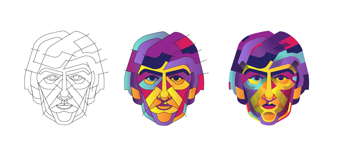 Beatles vector colorfull Illustrator Liverpool rock band poster purple Lennon McCartney portrait ringo