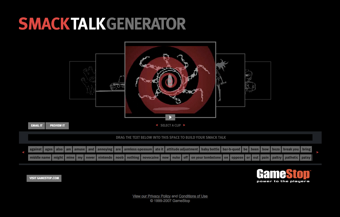 Adobe Portfolio GameStop Smack talk  generator
