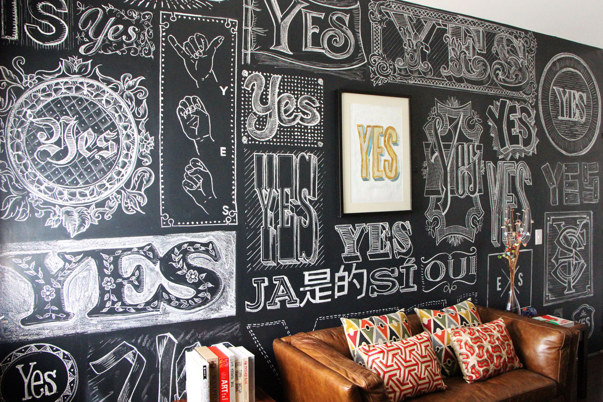 black & white chalk flourish handmade lettering Office ornamental Positive wall yes Mural