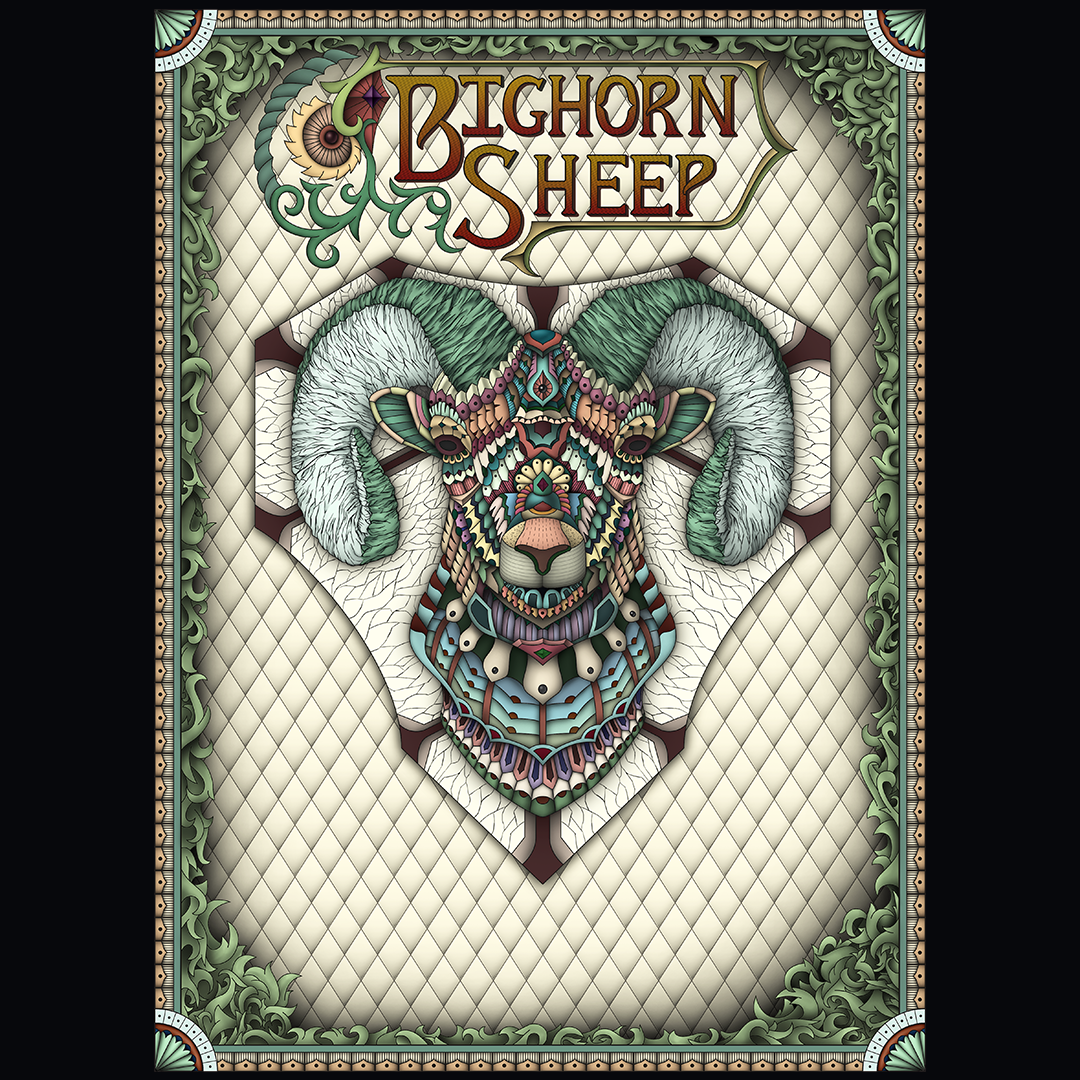 bighornsheep mountaingoat ornate posterdesign GRAPHICARTIST Drawing  detailed intricate zentangle psychedelic