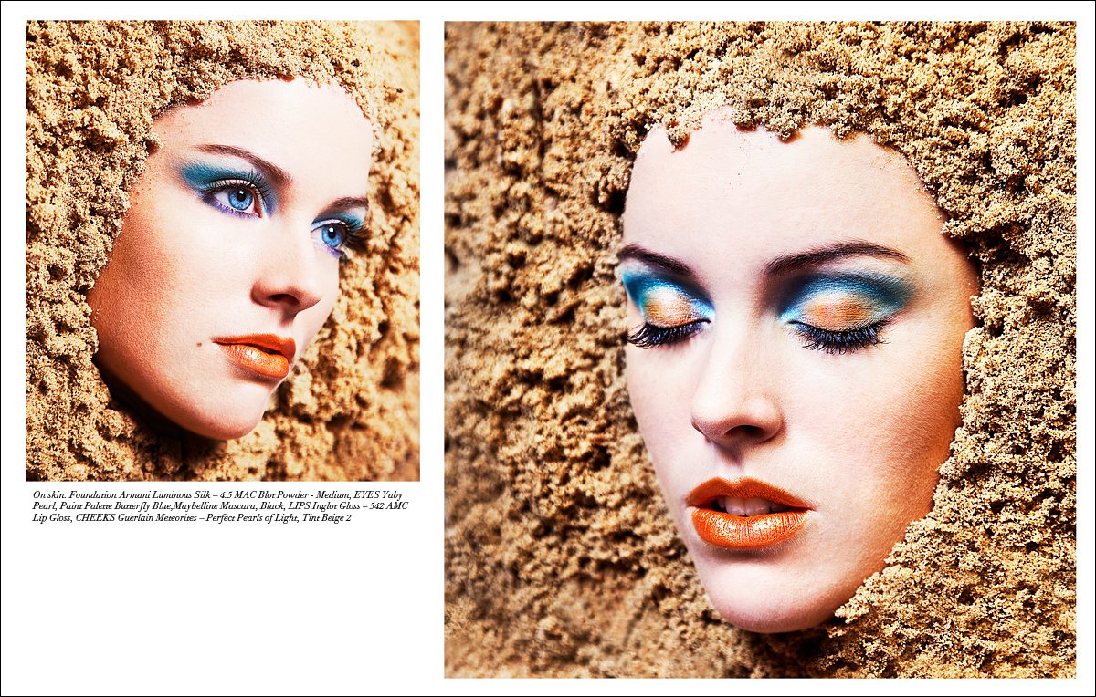 beach sand beauty beached makeup blue orange purple lips texture dust vestal magazine