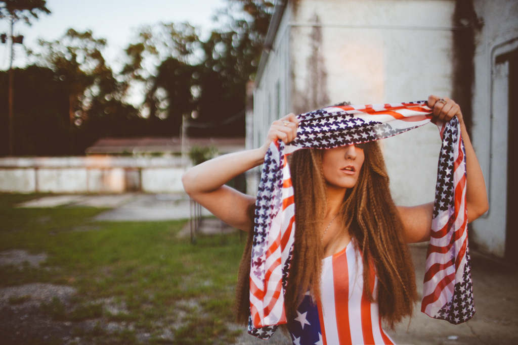 patriot flag fashion female muscles sexy hair crimped
