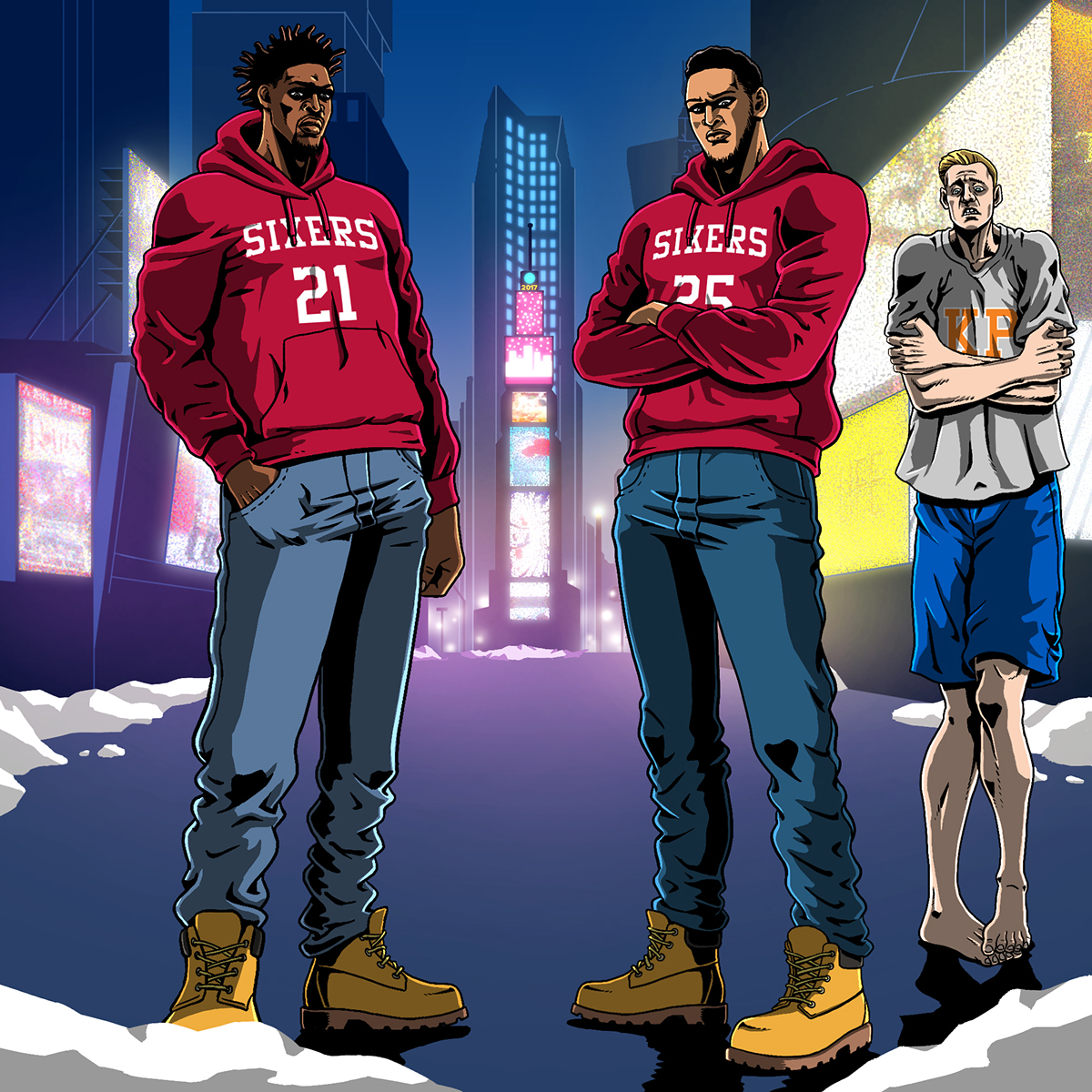ILLUSTRATION  basketball Knicks Sixers Christmas Timesquare characterdesign Drawing  color