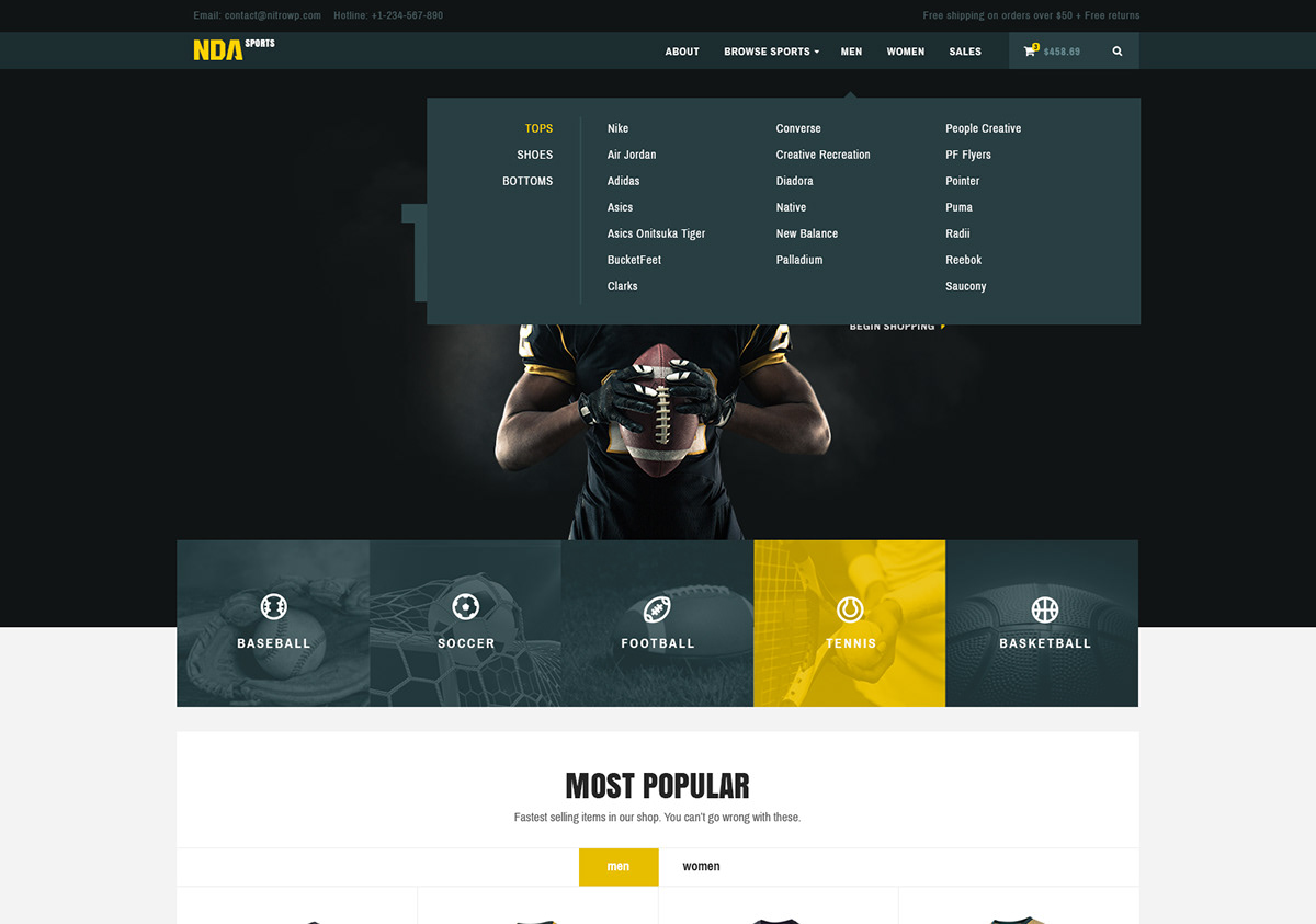 sports website sports Website ui ux Woocommerce wordpress template Web Theme sports web