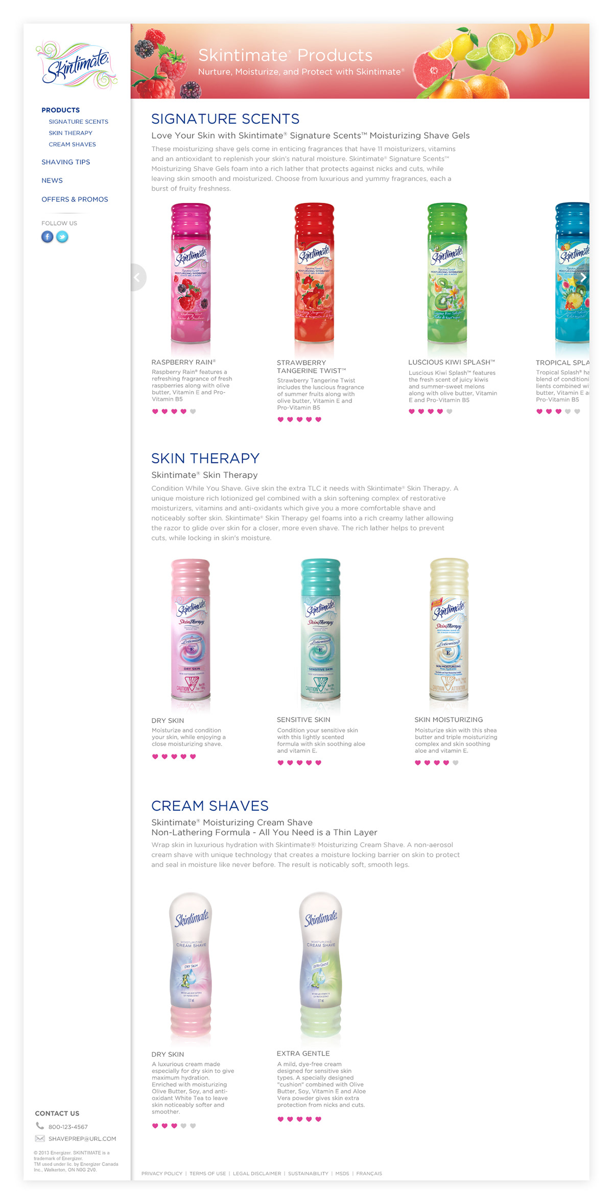 skintimate Shave Gel redesign Rebrand Website parallex products product site