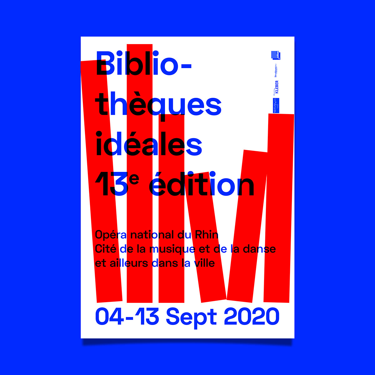 graphisme Culturel sérigraphie rouge bleu Typographie livre bibliothèques Ideales affiche