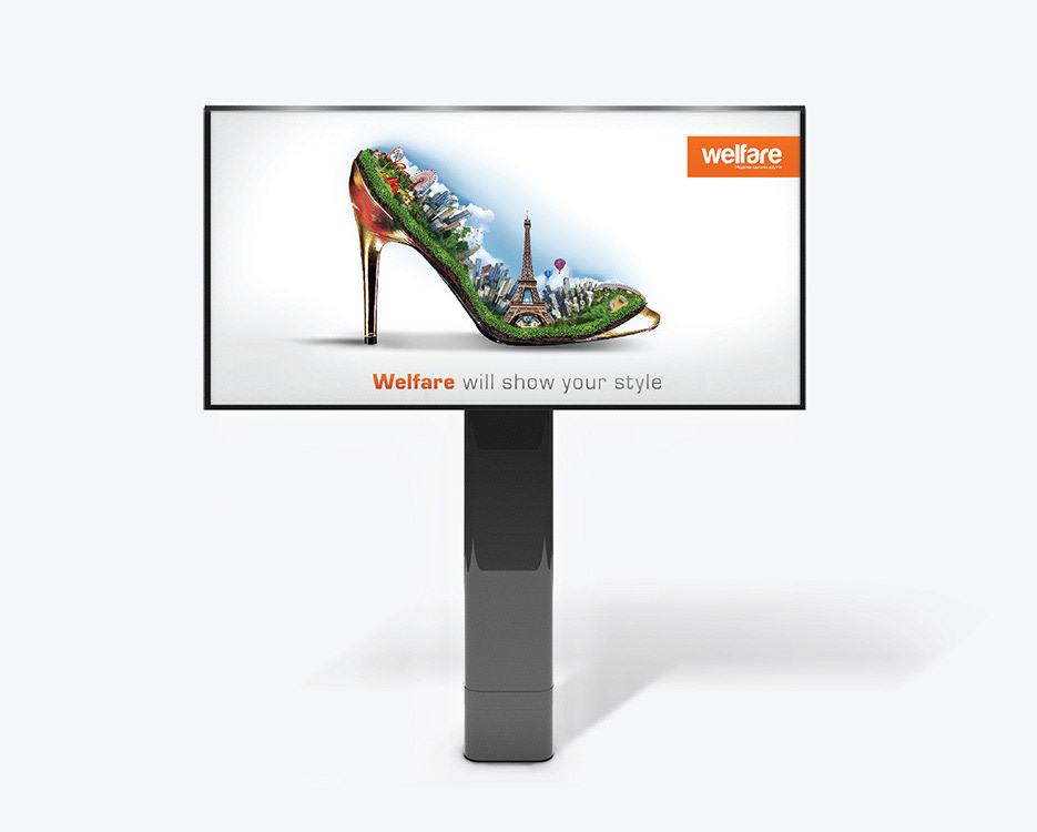 Street ads. ads. Outdoor welfare shoes footwear billboard citylight poster Tiny world Miniature Board