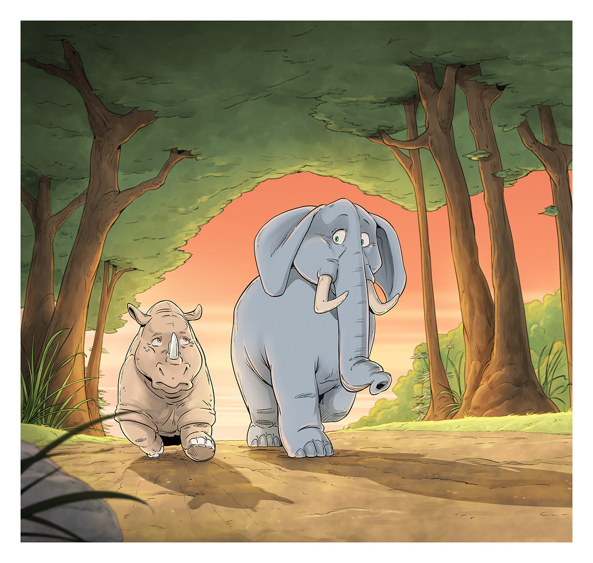 Character design  CLIP STUDIO PAINT digital illustration Drawing  sketch animals jungle elephant Rhinoceros baby animals cute