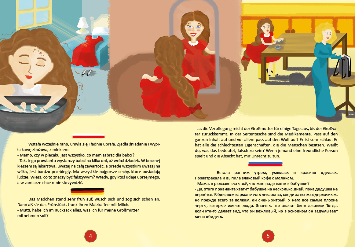 czerwony kapturek Red riding hood red story polish german russian resocialization wolf illustrations