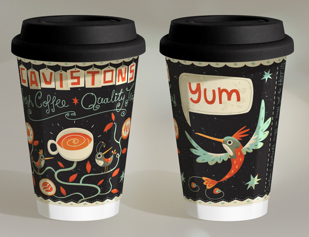 Retro steve simpson birds Coffee tea cup graphic  creative award winning limited palette lettering illustrated illustrative design Hand Lettered hand drawn lettering