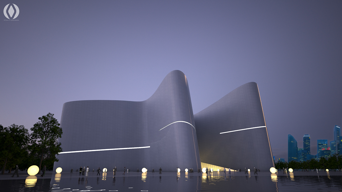 Museum Rendering  visualization contemporary architecture Waterfront Opera