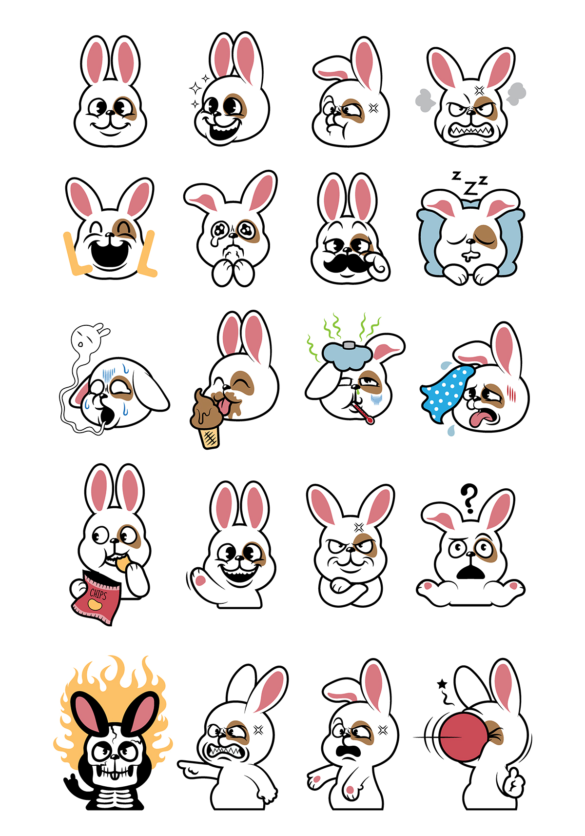 stickers bunny rabbit cute vector funny vector art animal Stickerpack emote
