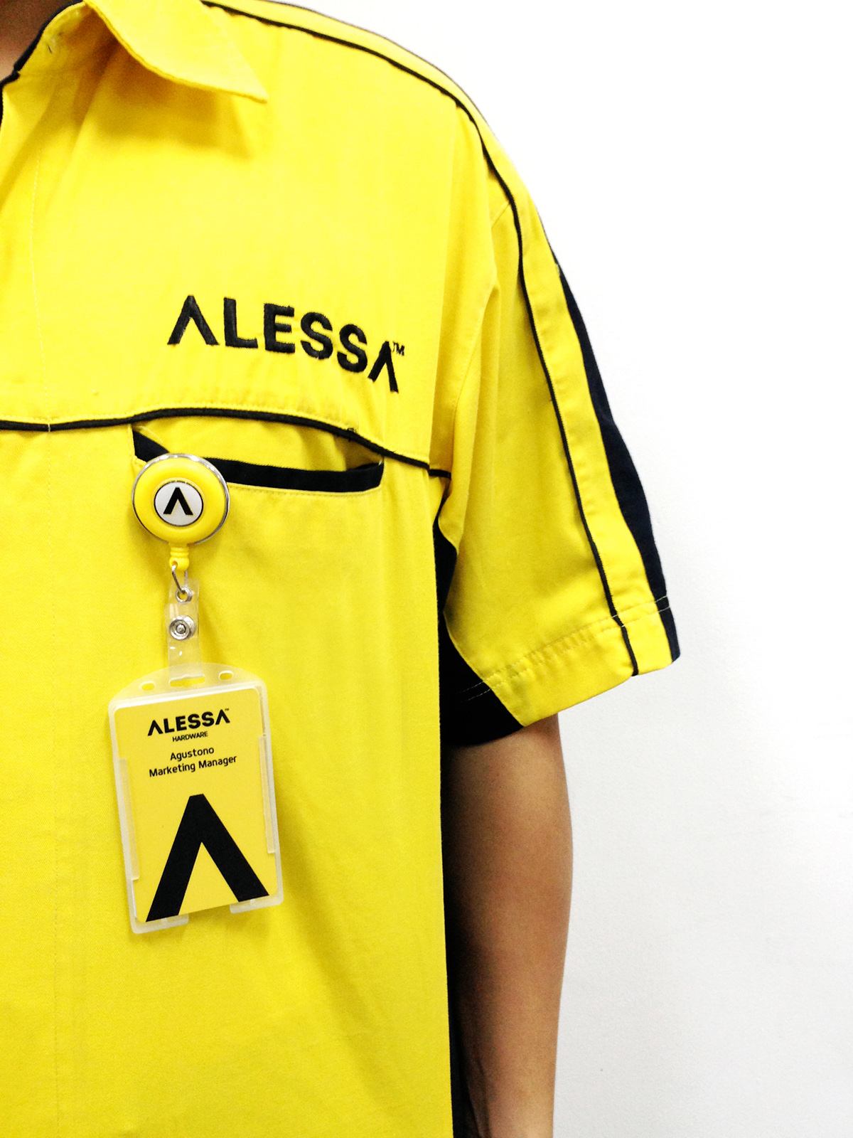 alessa company profile bag pen stationary yellow logo brand Event poster Door handle hardware booth