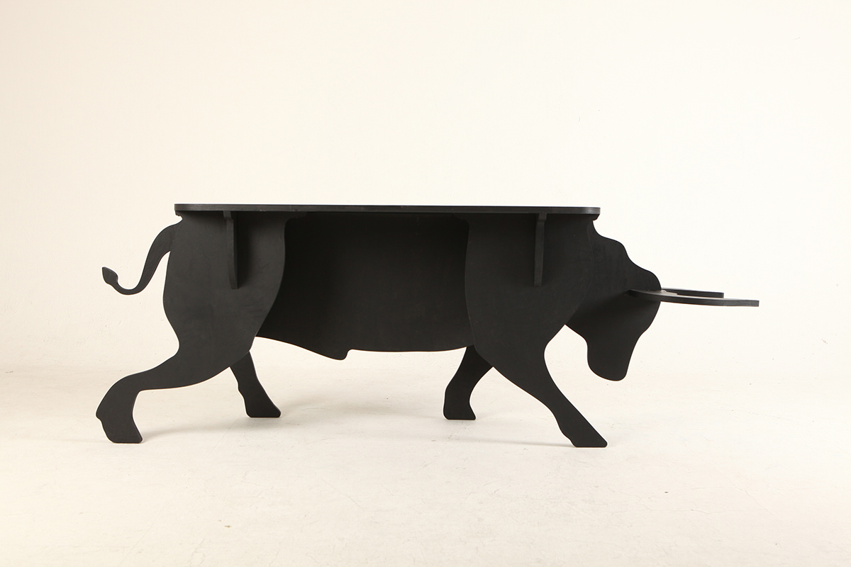 furniture table desk animal ox cow bull Birch wood fairy tale cnc