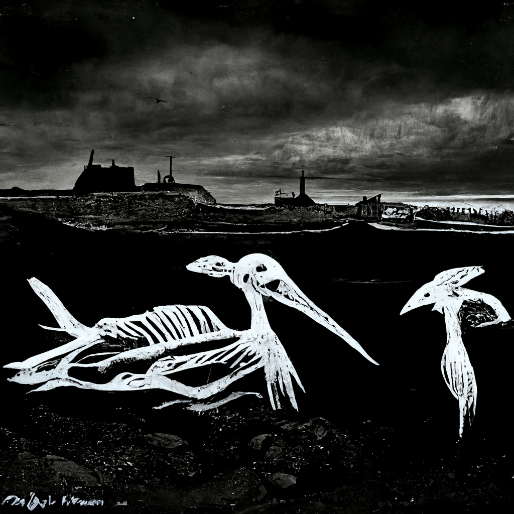 AI-generated Images black and white creepy dark Digital Art  Fous de bassan gritty horror iles-de-la-madeleine monster