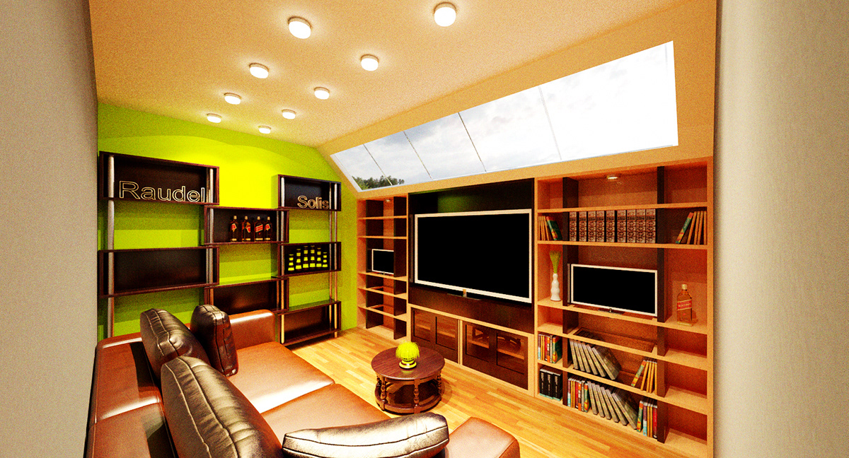 3ds max tv room living room Shelf design Skyview