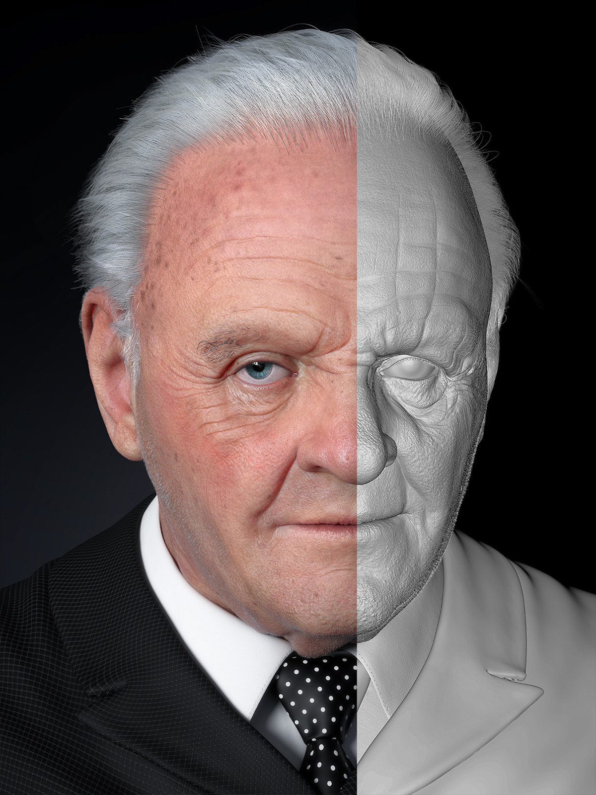 Anthony Hopkins Character Dr. Robert Ford human face realistic