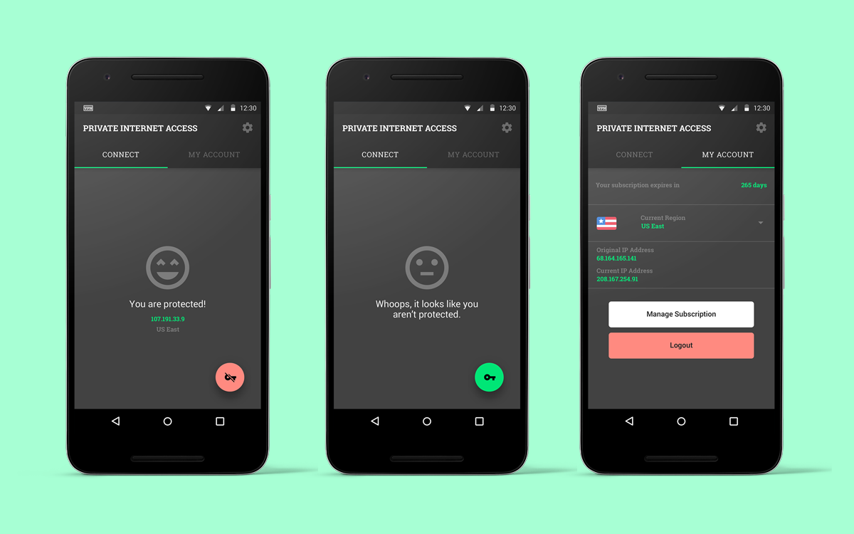 pia Private Internet access vpn redesign android