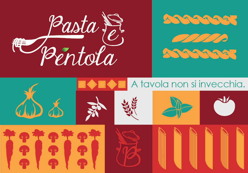 Pasta Italian food restaurant fork noodles identity logo pentola