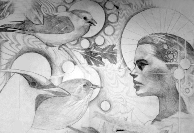 pencil graphite sketches dragons women birds creatures  animals  stars Space   fantasy  sci-fi  mystical  New Age visionary