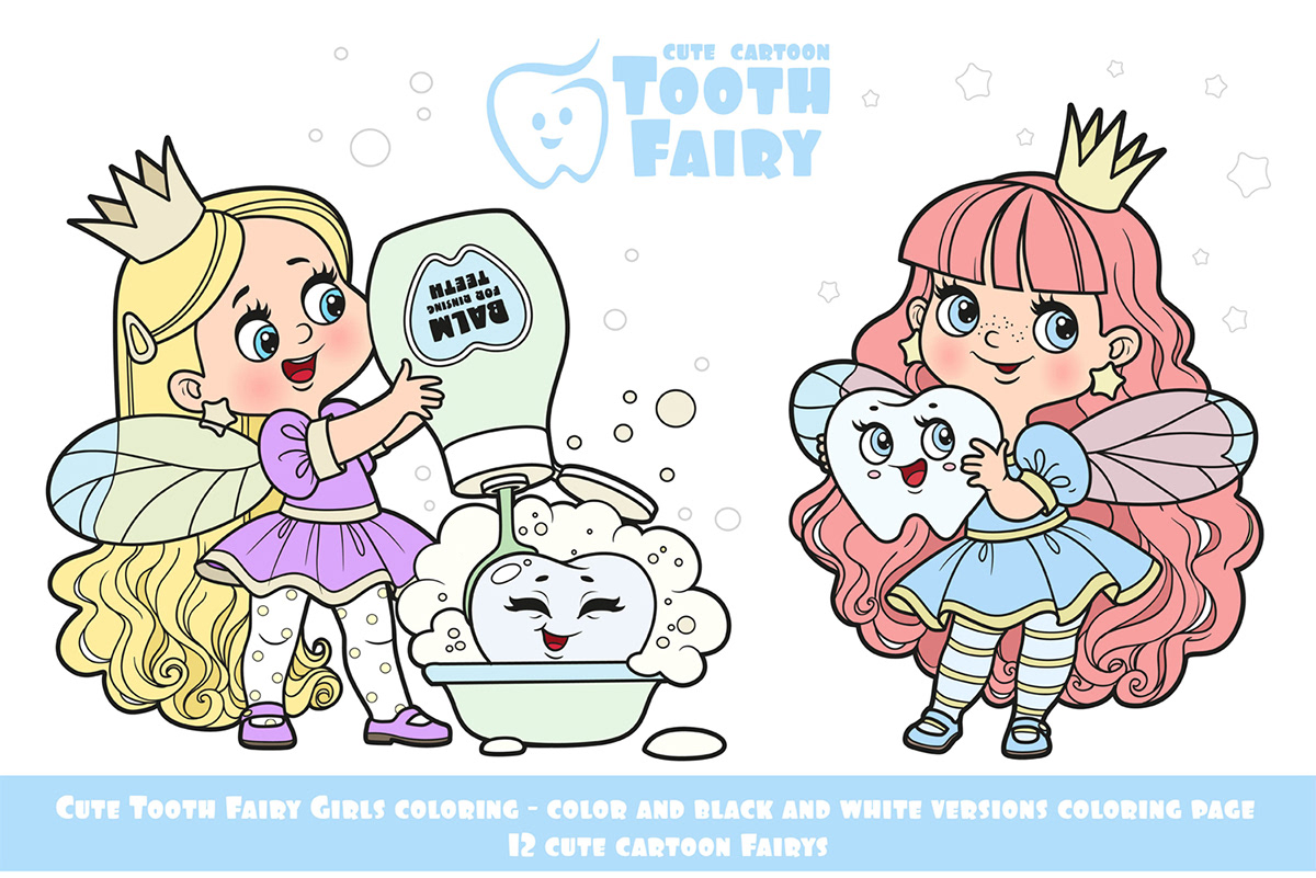 adobe illustrator cartoon Character design  children's book coloring book ILLUSTRATION  line art Tooth Fairy vector vector art