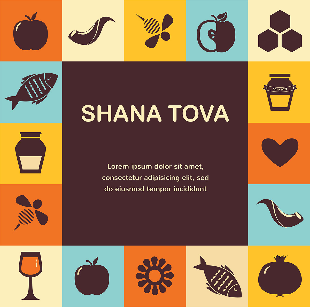 new year jewish religion honey apple Holiday judaism Shana Tova symbol set card hebrew rosh hashana wine celebration