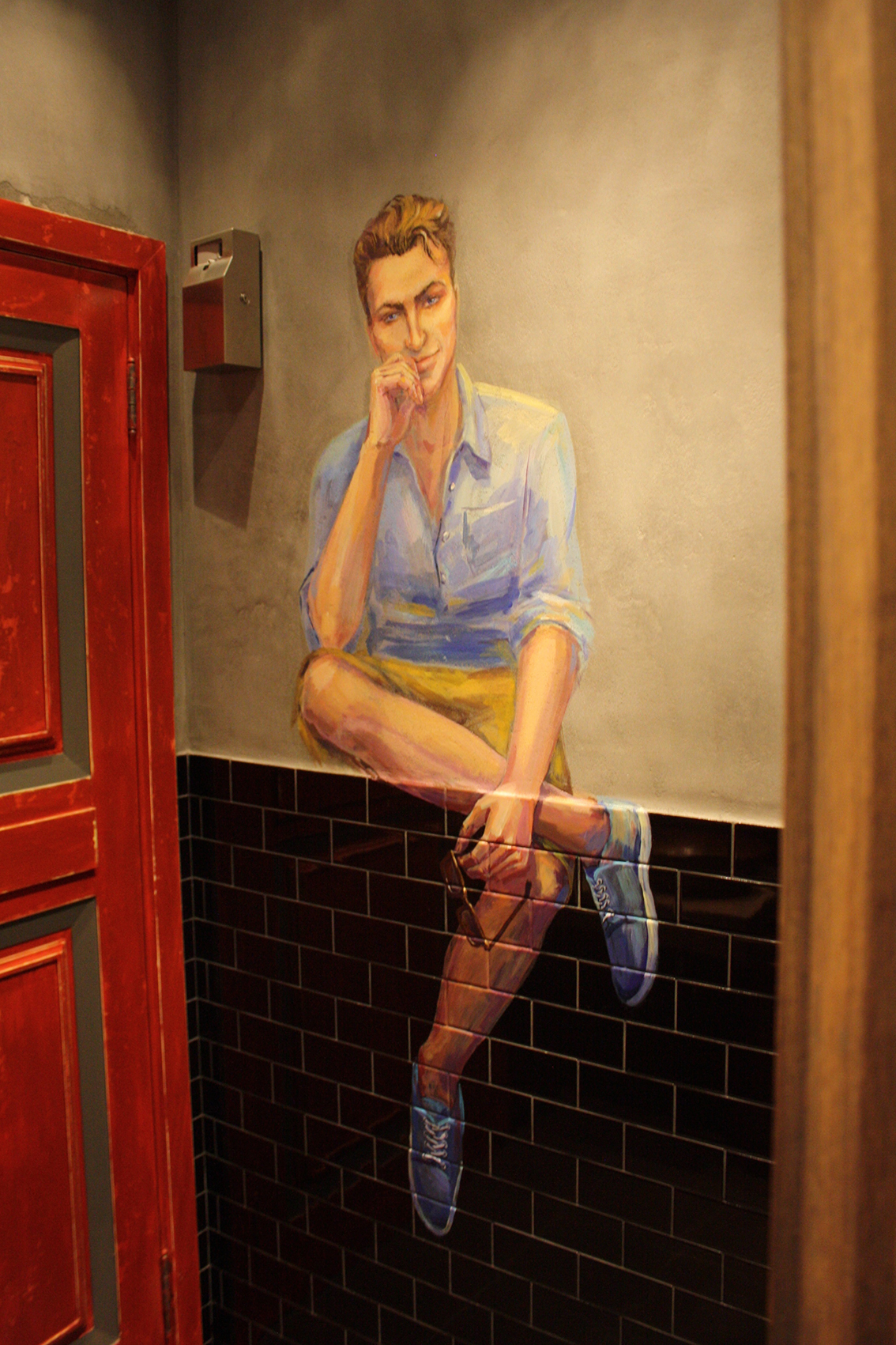 wc pin-up Retro restaurant wall paint painting   brush acrylic portrait figure art