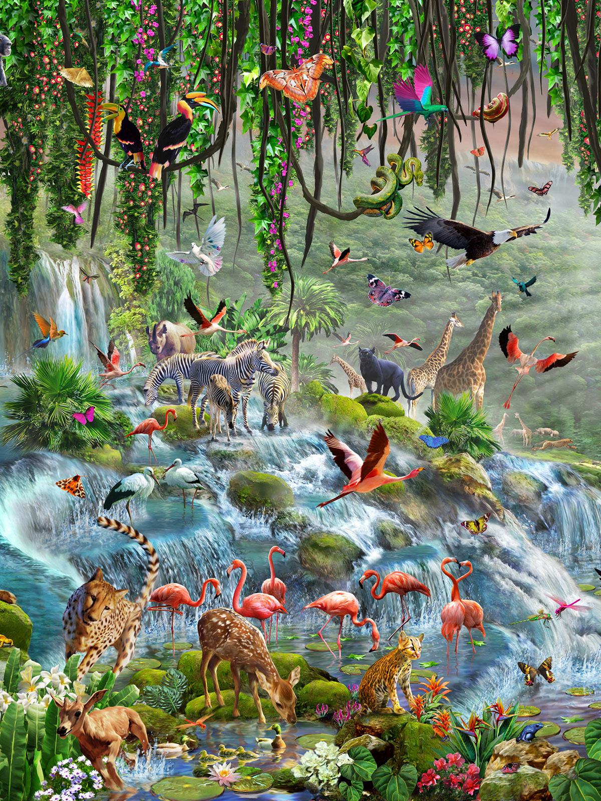 Adobe Portfolio Jigsaw puzzle wildlife animals jungle world record Tropical tropical birds wild animals Creepers plants rainbow big cats rinocerous hippopotimus