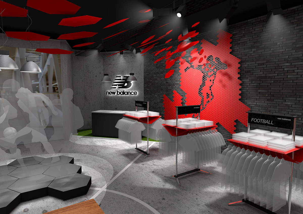 branding  Experience football Interior New Balance soccer store design