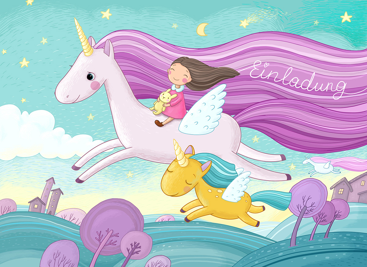 unicorn Princess horse girl Hedgehog forest FOX hare