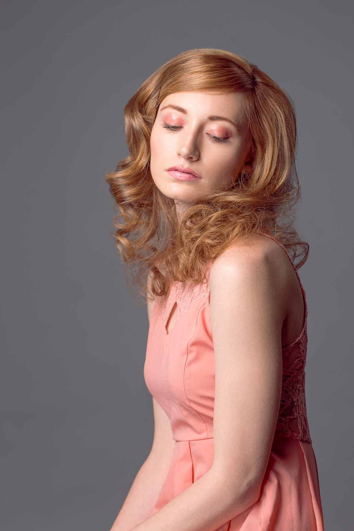pastel editorial makeup hair Photography  portrait retouch beauty redhead model