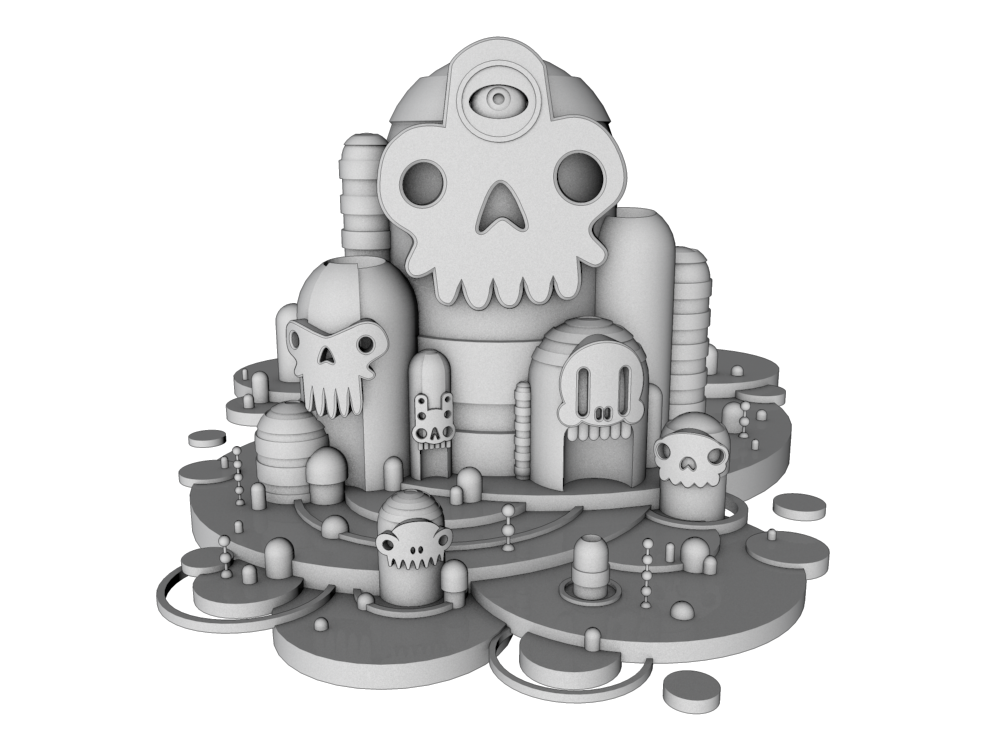 diligence skull mountain 3D illustration stuart wade skulls video game level floating island cinema 4d rendering Render