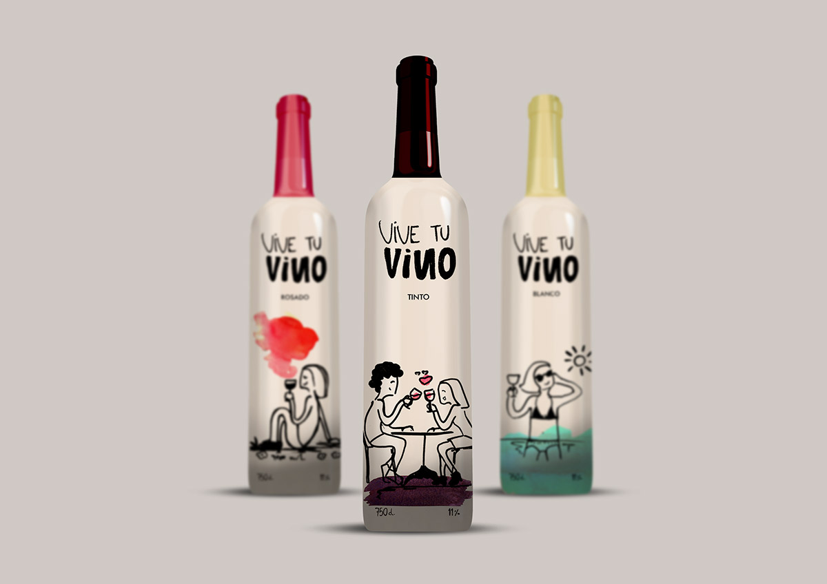wine vino diseño botellas ilustracion dibujitos tinta ink acuarelas Fotomontaje collage