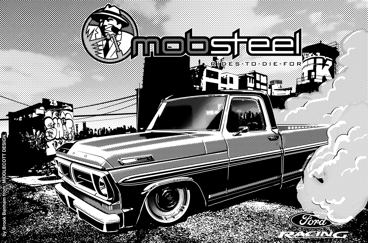 mobsteel Ford colonel mustard Axalta hotrod low rider car art Car Illustration detroit steel wheels detroit Street street rod Mobstel autorama SEMA2015