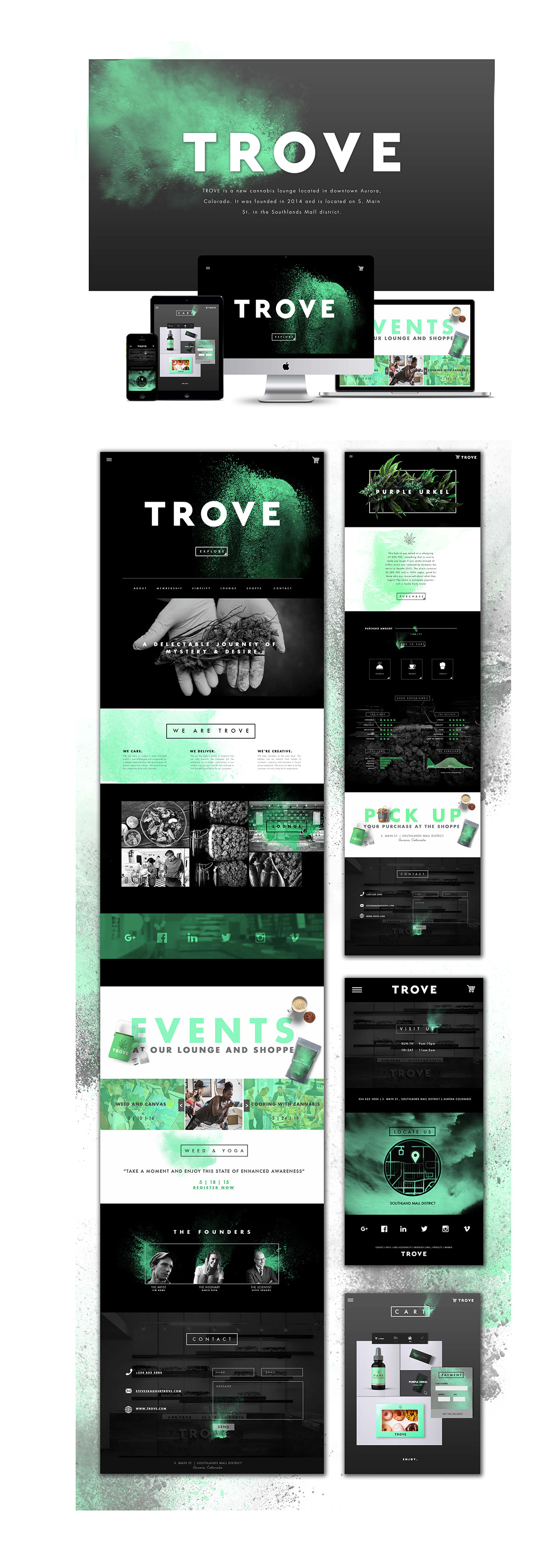 cannabis luxury powder Website lounge trove Webdesign app design Colorado sleek Black Website modern green mint