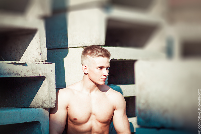 boy blonde muscle topless Street summer Saint-Petersburg