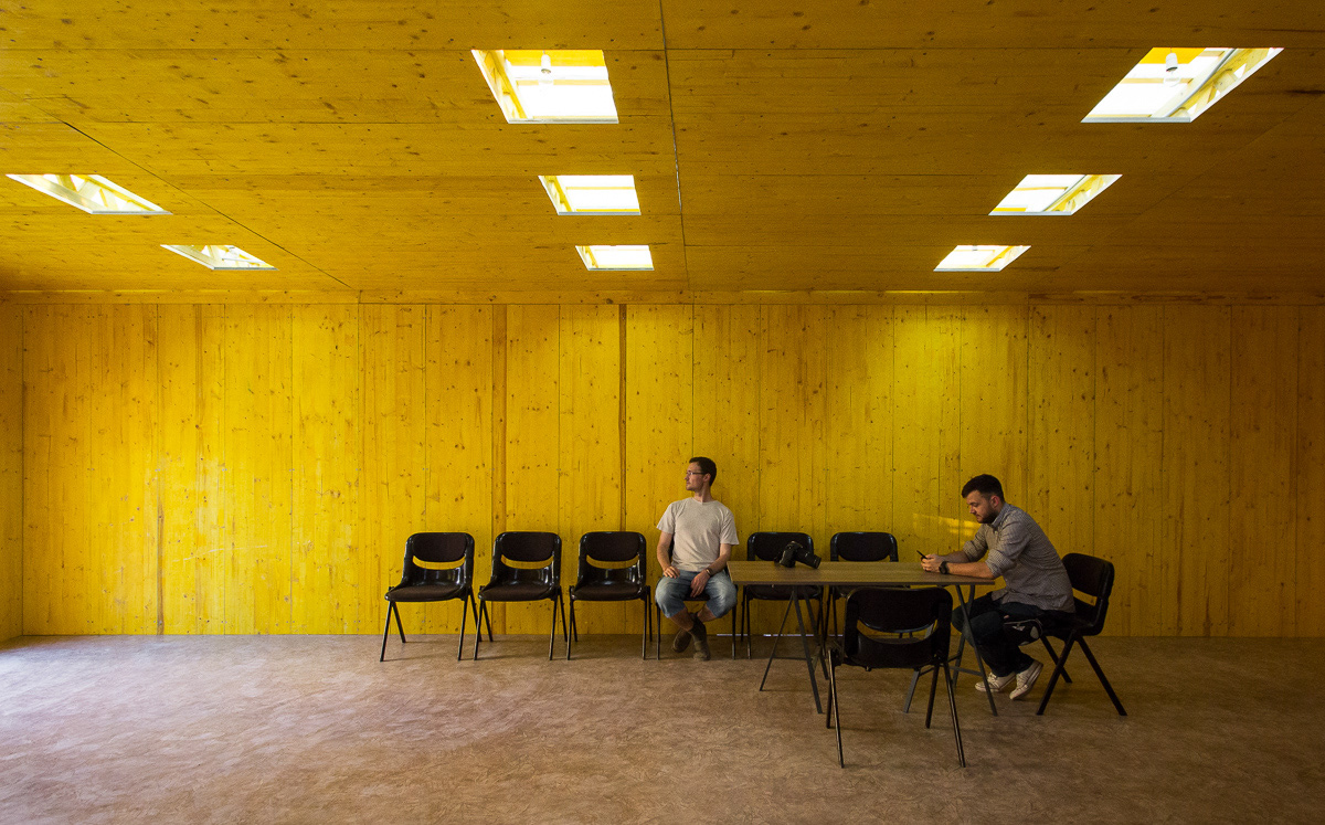 architectural photography  Savamala belgrade Goethe institute Belgrade yellow architectural installation