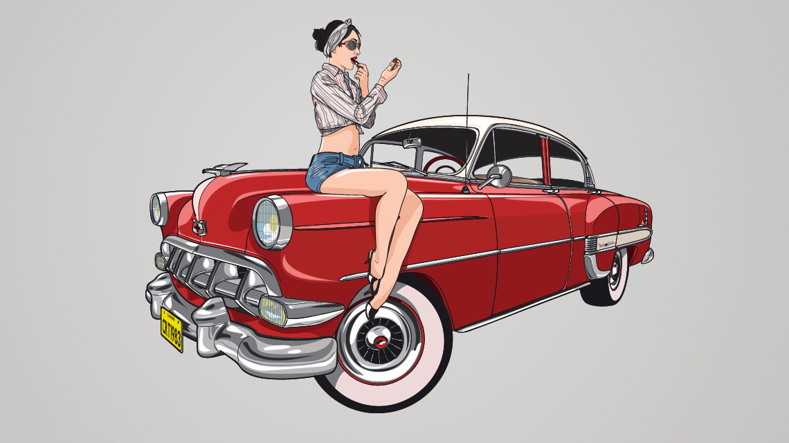vintage poster pin up girl affiche art Retro car draw